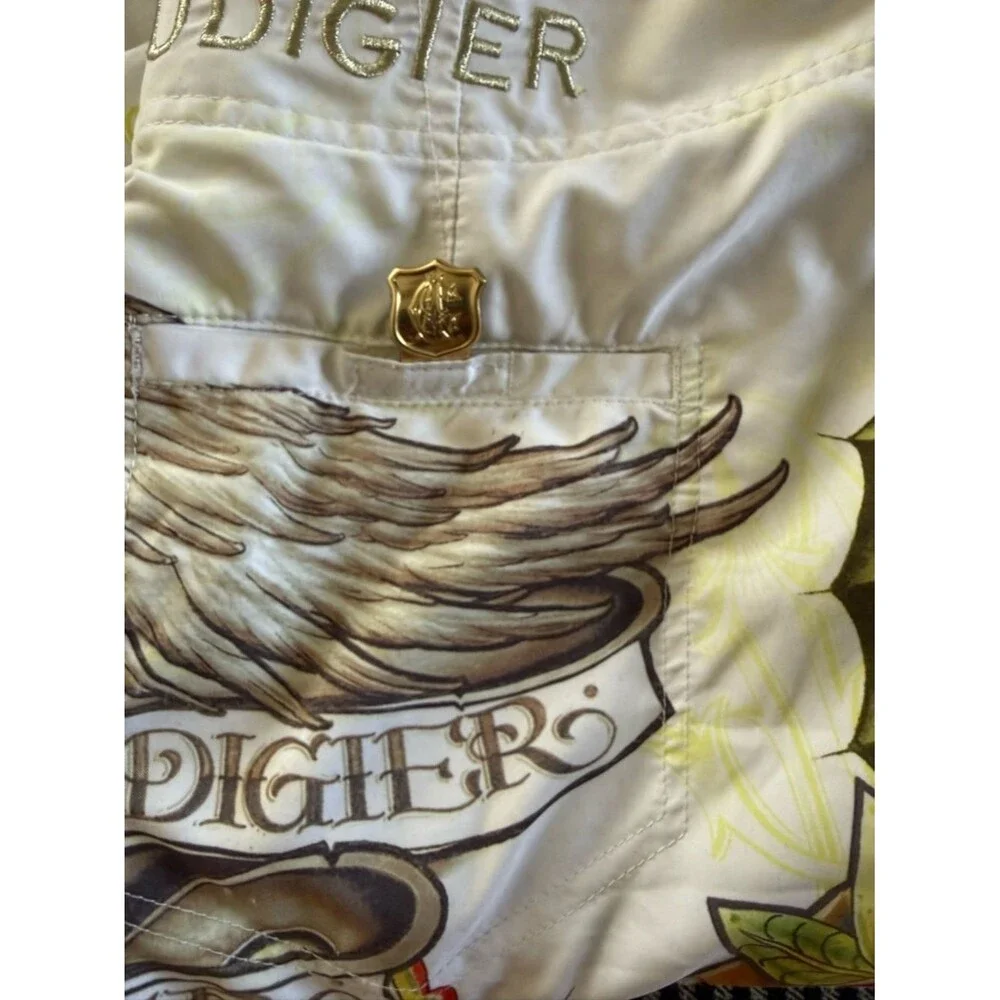 Christian Audigier Tattoo-Print Ed Hardy Board Shorts with Skull/Tiger Y2K! 💀